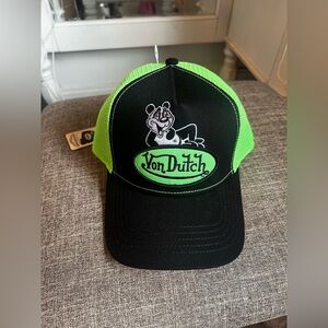 Von Dutch Black and Neon Green Hat